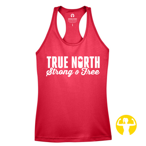 Red lightweight performance tank top for women. Extended Sizes XS-3X. Canadian Brand.