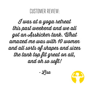 Asskicker Customer Review: These tank tops fit great on different women, all shapes and sizes! Body Positive Athleticwear in Canada.