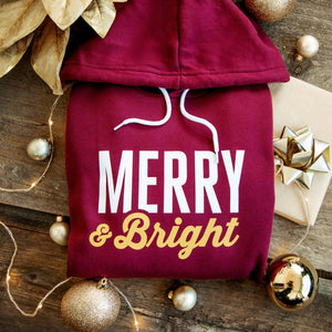Merry & Bright Hoodie - this ultra soft hoodie is available in festive maroon or forest green colours