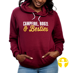 Campfire, Booze & Besties - premium soft, cozy hoodie. Shop for this and other graphic tees and tanks online from Asskicker Activewear in Barrie, Ontario Canada. Free shipping available in Canada and the United States.