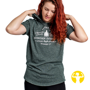Green short sleeved hoodie for women. It feels soft and silky, with textured look that is perfect for fall. Available in sizes that range from S-3XL for women.
