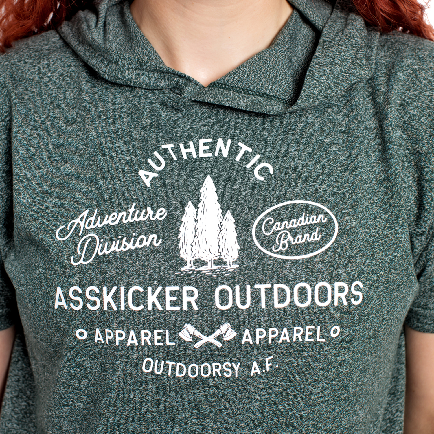 Green short sleeved hoodie for women. It feels soft and silky, with textured look that is perfect for fall. Available in sizes that range from S-3XL for women.