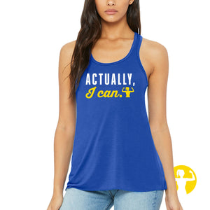 Actually, I Can - Royal Blue Flowy Racerback Tank Top for Women.