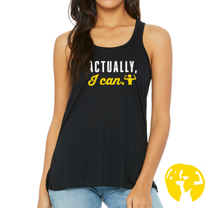 Actually, I Can - Black Flowy Racerback Gym Tank for Women.