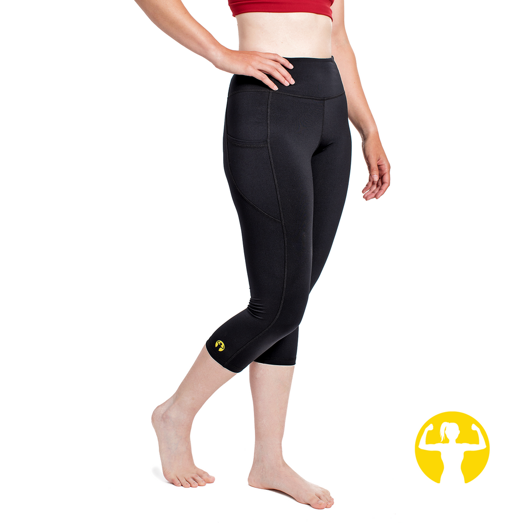 Fit & Inseam: 23" cropped length designed to hit mid calf or 28" 7/8 length designed to hit just above the ankle. Models are wearing 23" and are 5'11", 5'6" and 5'4". 

Made Responsibly in Canada 🇨🇦: Fabric is made with post consumer recycled raw material such as water bottles. Leggings were manufactured by a small cut & sew factory owned by Canadian women in Toronto and fabric offcuts were repurposed to make non-slip moisture wicking headbands.

Side Pockets: Two side pockets 
