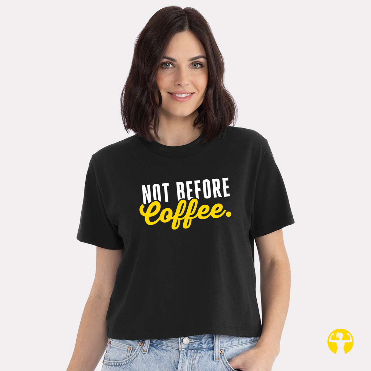 "Not Before Coffee" Premium Festival Crop Tee