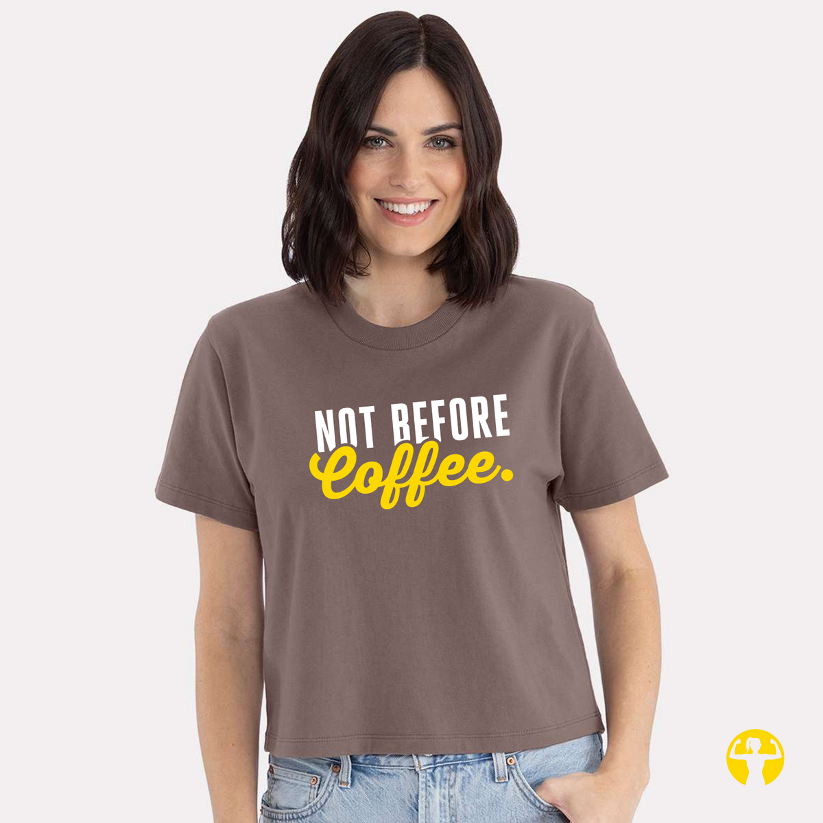 "Not Before Coffee" Premium Festival Crop Tee