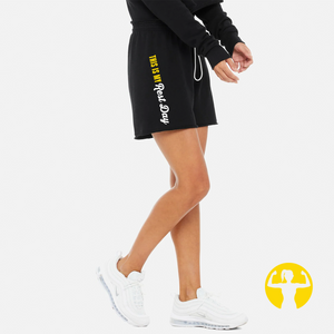 Black cut off sweat shorts for women from Asskicker Activewear in Barrie, Ontario, near Toronto the GTA, Orillia, Innisfil, Collingwood and Muskoka. Update your wardrobe with our newest sweatshort. Designed for ultimate comfort with a raw edge hem, a relaxed fit and longer length.