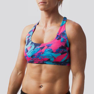 This Pink Palm sports bra design is perfect for summer and can double as a bikini top! Made by Born Primitive, available online from Asskicker Activewear in Barrie Ontario Canada.