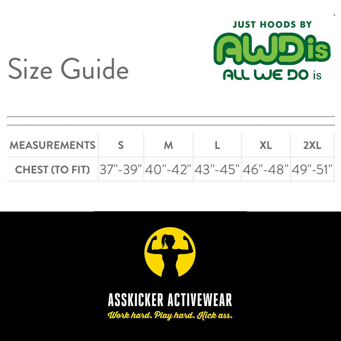 Cross neck hoodie - size chart. Size S-2XL (unisex fit)