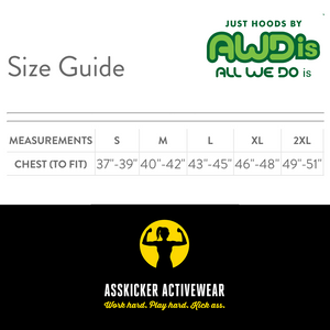 Cross neck hoodie - size chart. Size S-2XL (unisex fit)
