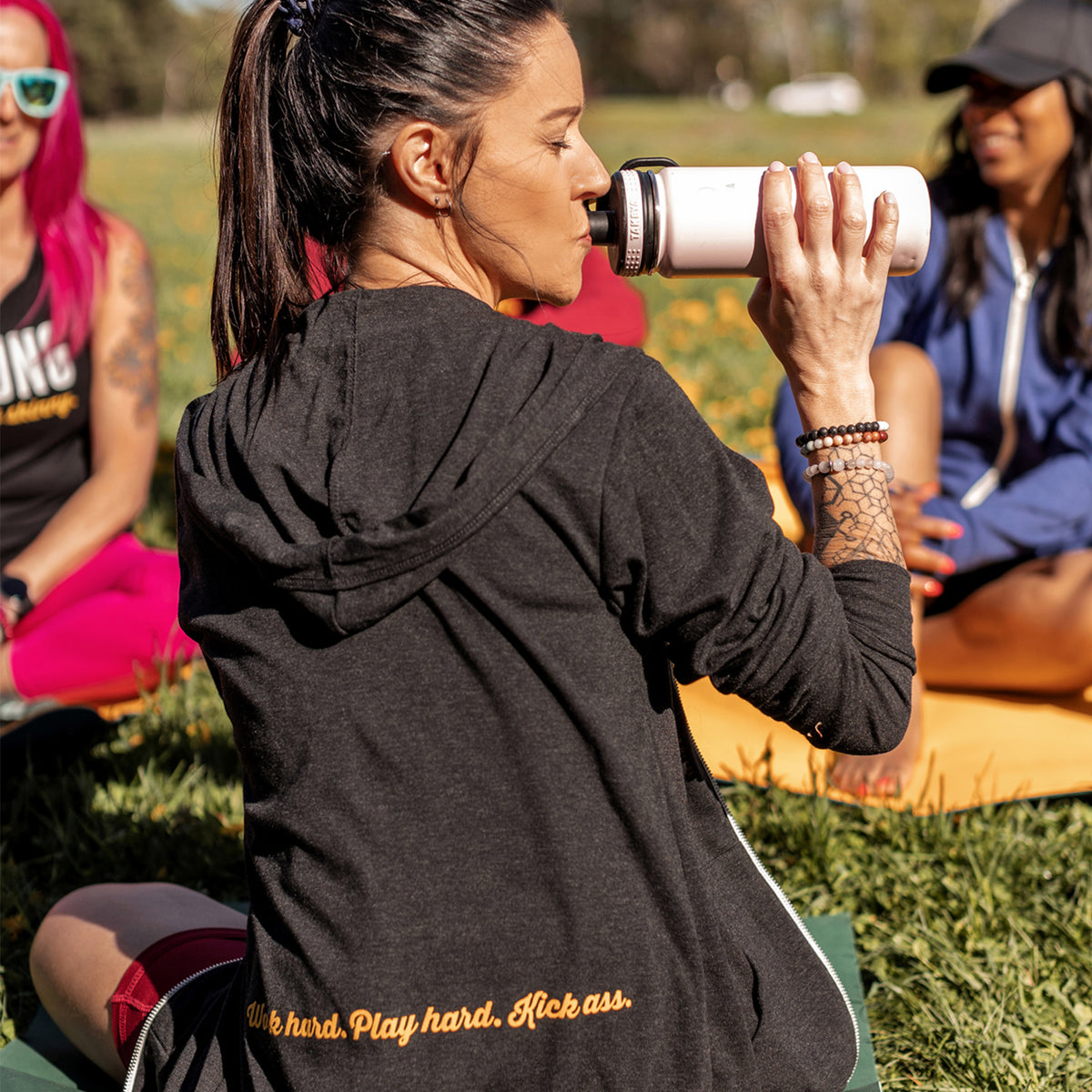 Five Star Customer Review: I Love This Hoodie, Light material, I don&#39;t like being too warm so this is Perfect !! I might have to have a Second one 😊😉 Light sip-up hoodies for women from Asskicker Activewear in Barrie, Ontario, Canada.