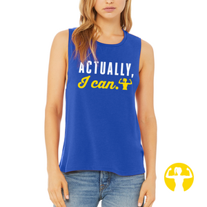 Actually, I can - royal blue flowy muscle tank for women from Asskicker Activewear