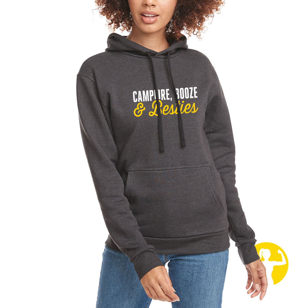 Campfire, Booze & Besties - Premium Mid-Weight Hoodie