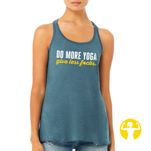 Do more yoga, give less f*cks. Funny yoga shirts - graphic tees and tanks from Asskicker Activewear in Canada