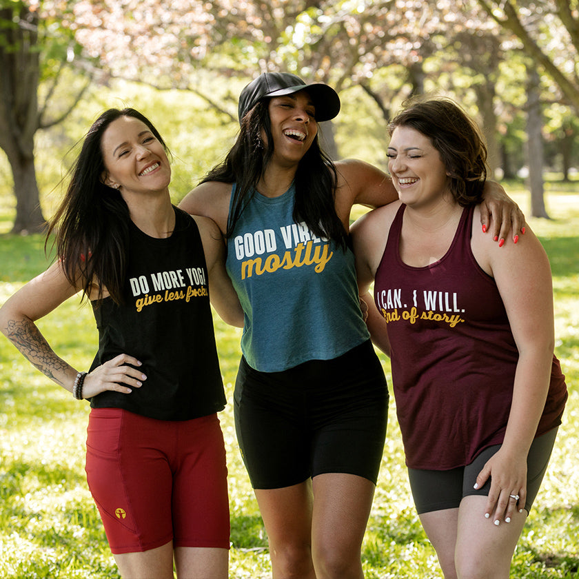 High waisted biker-style pocket shorts for women in body positive, extended sizes. Red, Grey or Black, Made in Canada by a small women-owned business.