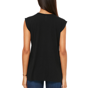 black, loose fitting flowy t-shirt with rolled cuffs