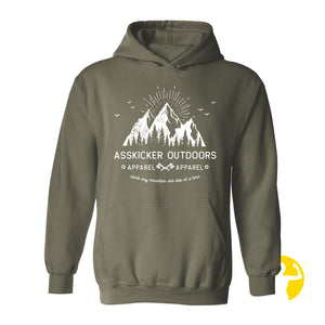 Climb any mountain one step at a time - military green graphic tee style hoodies for women. Shop online for body positive sizing from a small Canadian, woman owned company.