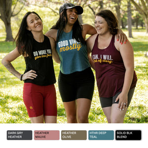 Cropped racerback tank tops for women are available in five colours and over 30 empowering sayings to choose from.