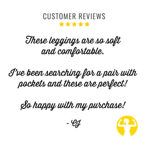 5 Star Customer Review: Love these Leggings!  These leggings are so soft and comfortable. I’ve been searching for a pair with pockets and these are perfect! So happy with my purchase!