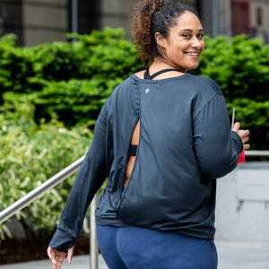 The Athleisure Warm Up Long Sleeve is available in extended sizes and features a premium, super-soft yet sturdy material. This long sleeve has an open back and thumb holes. Order plus sized athletic wear and apparel from Asskicker Activewear in Barrie, Ontario. Free shipping in Canada or the United States.