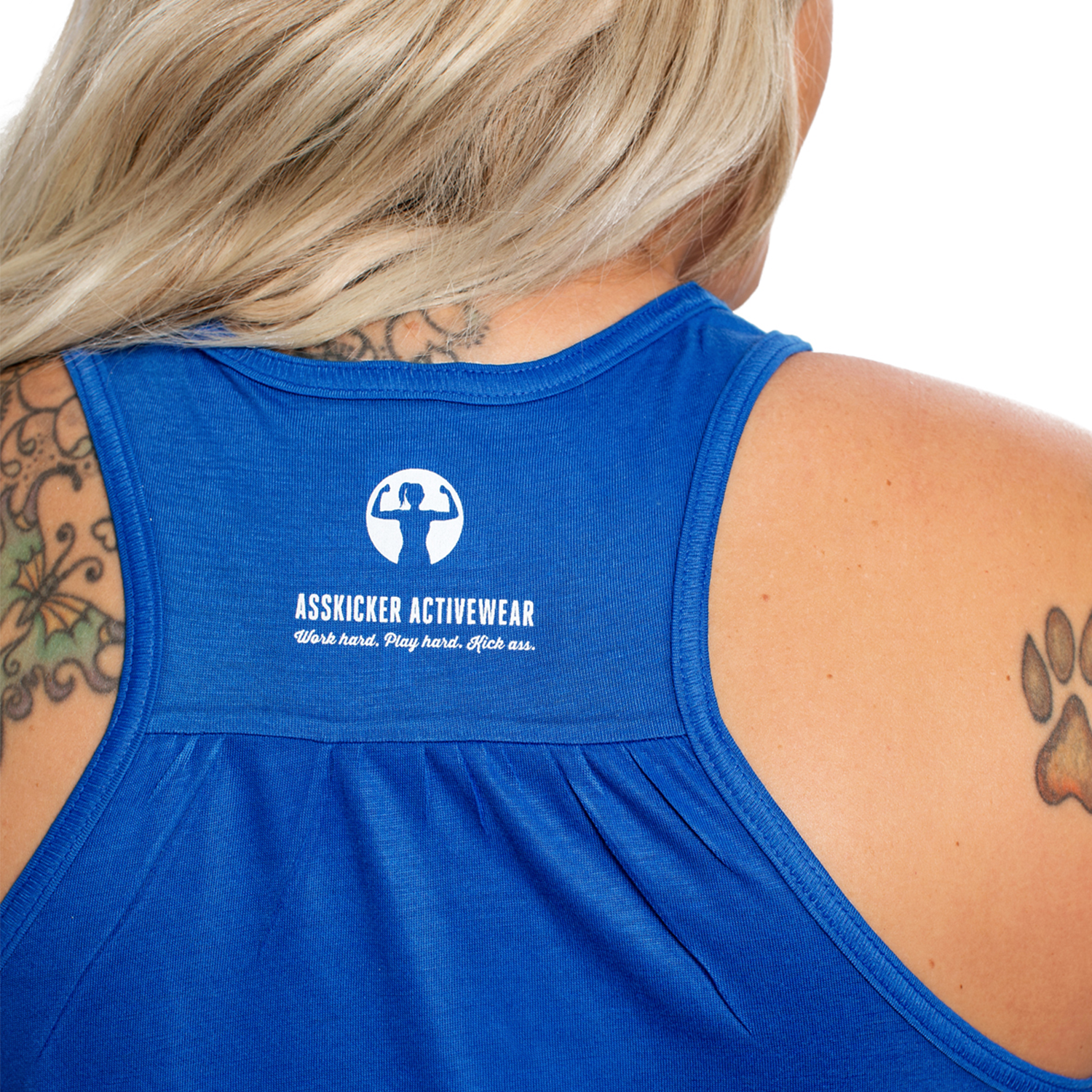 Royal Blue tank top that says Good Vibes Mostly from Asskicker Activewear, a woman owned and operated Canadian brand.