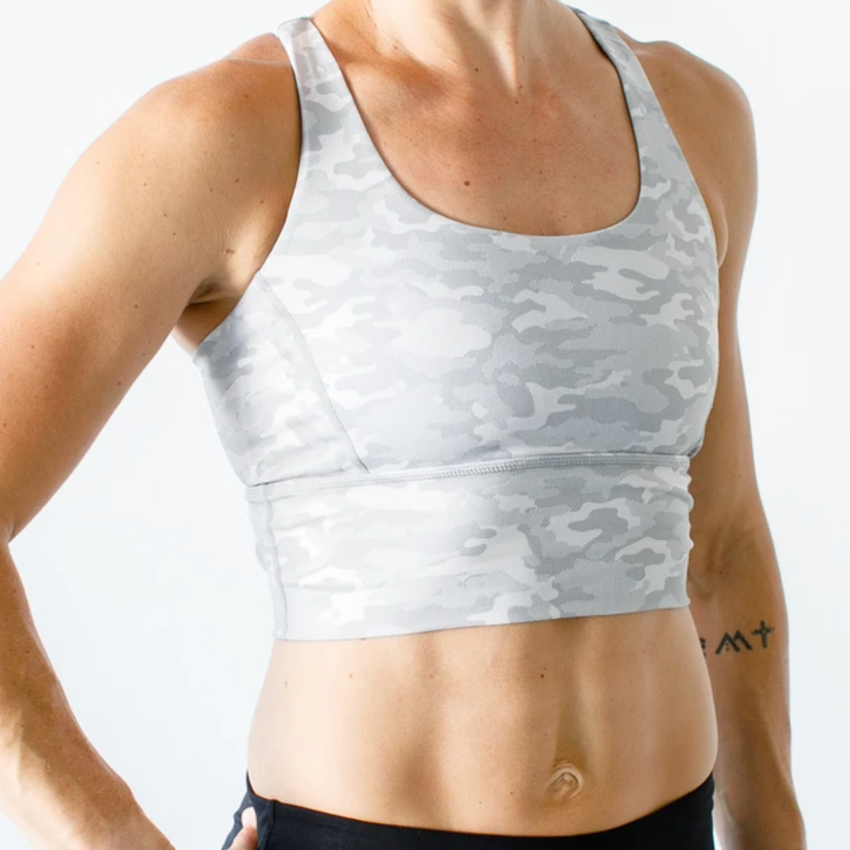 Avalanche Intensity Sports Bra from Born Primitive, Grey Camo